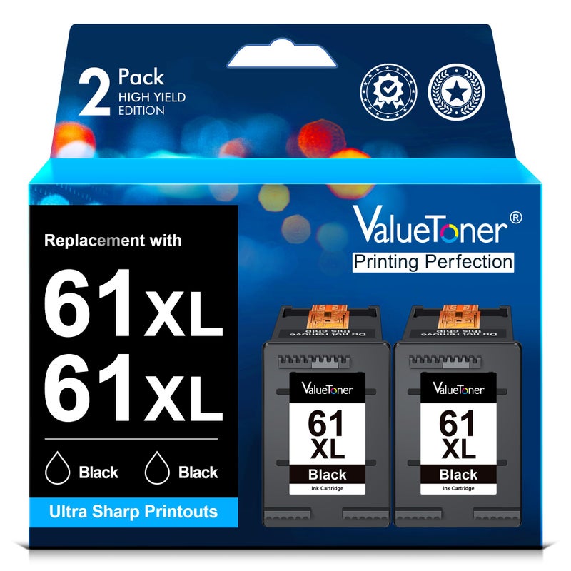 Valuetoner Ink Cartridges Replacement for HP Ink 61 XL 61XL Black Remanufactured for HP Envy 4500 4501 4502 5530 Deskjet 2540 3050 1000 1050 1056 1510 1512 1010 1055 OfficeJet 4630 Printer (2 Black) - Image 1
